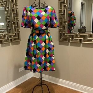 Stanley Platos Martin Ross Vintage Couture Dress Size 8 Pop Art Silk Vtg 1980